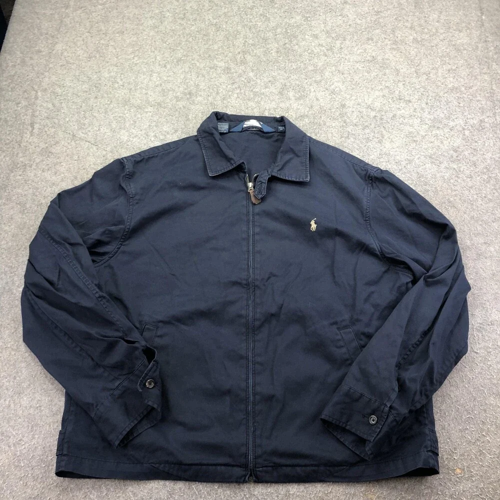 Polo Ralph Lauren Jacket Mens XL Blue Canvas Full Zip Windbreaker Bi-Swing